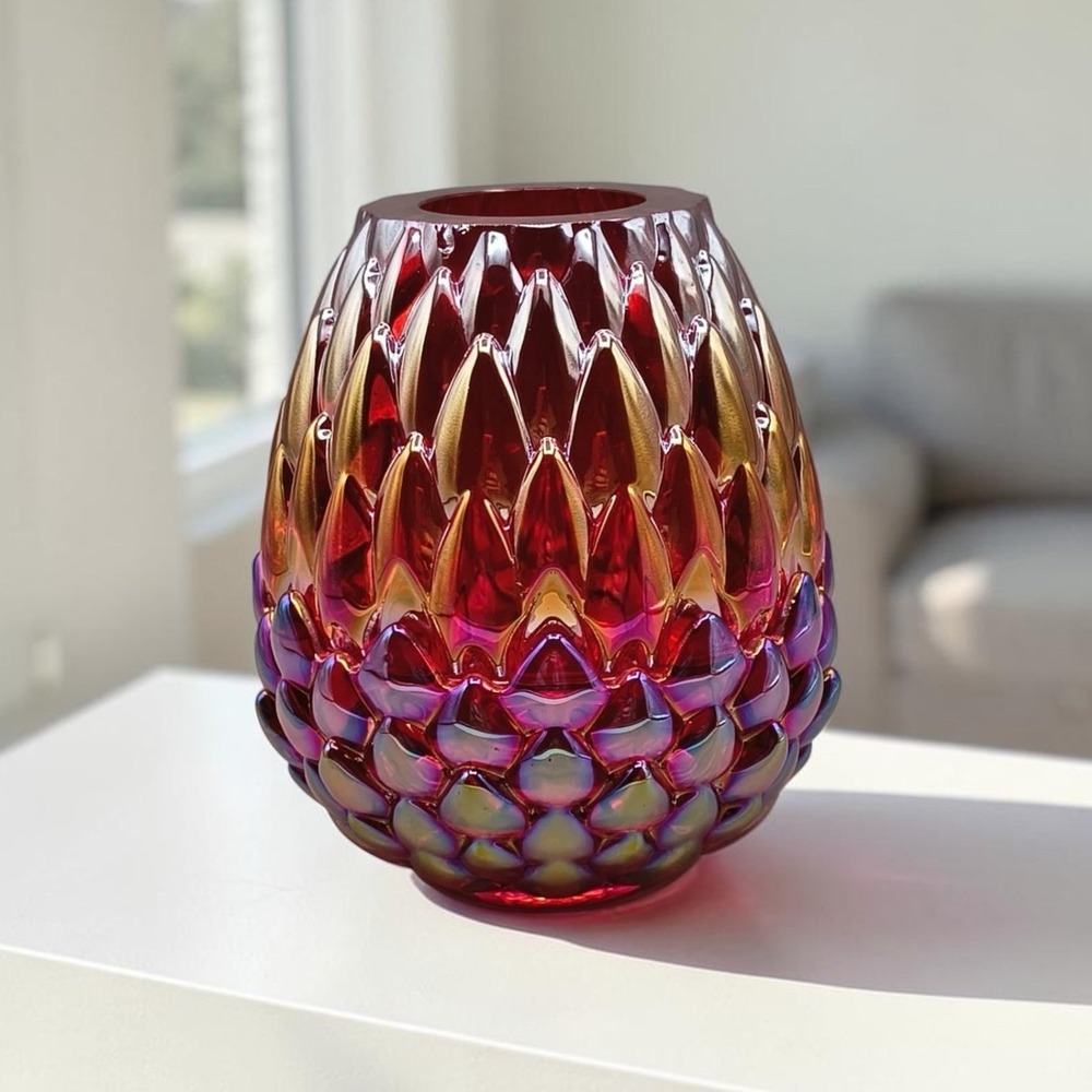 Olsen Glass Dragon Egg Fairy Lamp Fire Element Red Carnival Iridescent NIB NEW